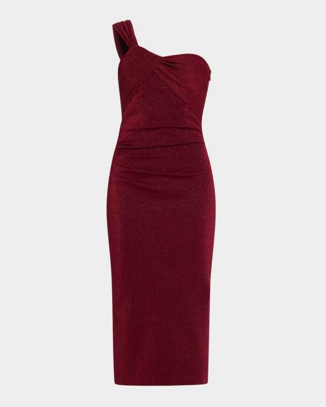 One-Shoulder Shimmer Bodycon Midi Dress